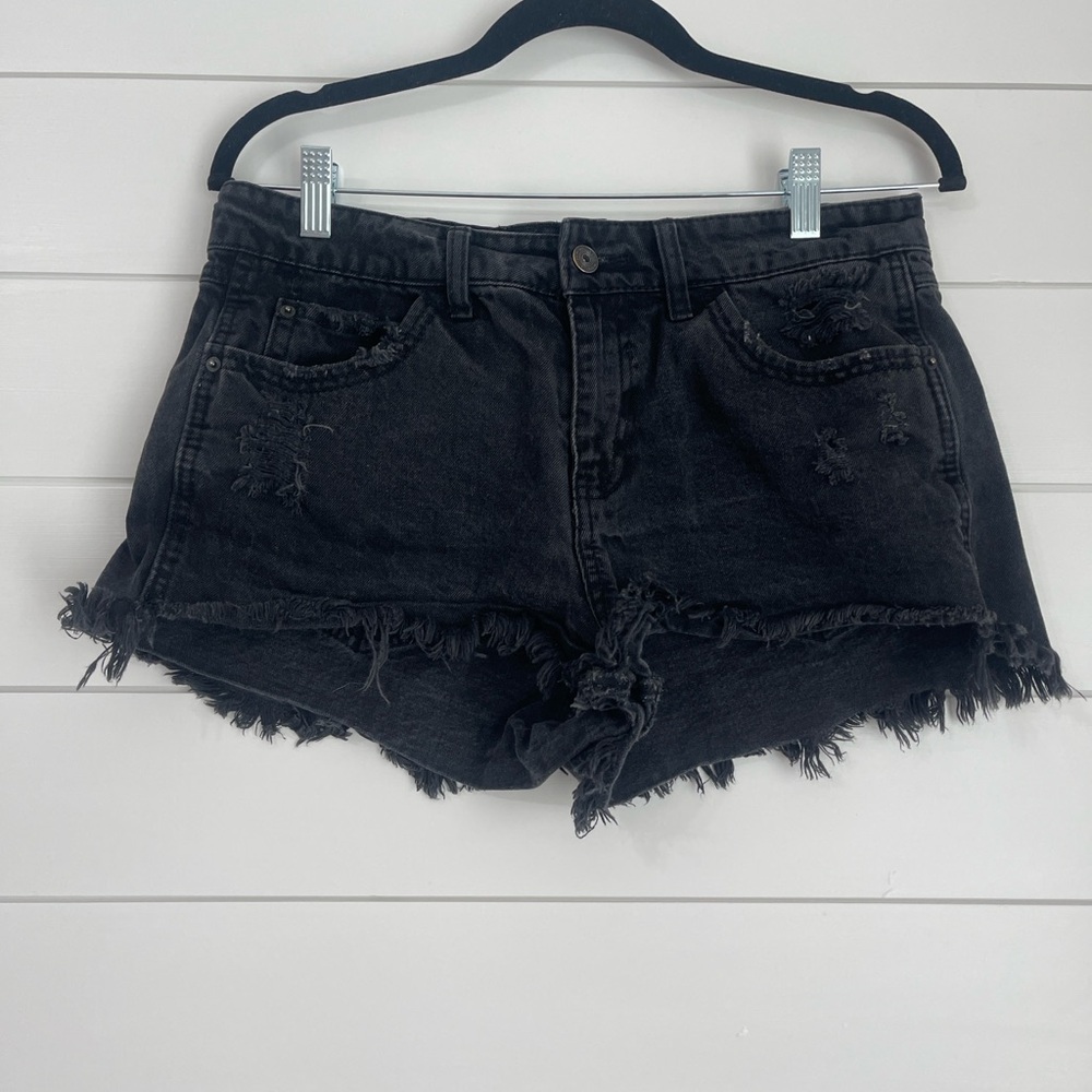 Vanilla Star, Black Distressed Denim Shorty Shorts, Size 11 great condition